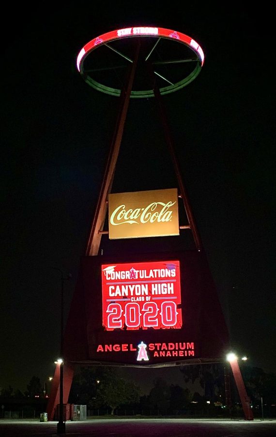 Graduating class of 2020 CHS Seniors recognized by the Angels Stadium.