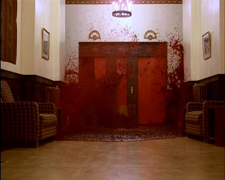Blood flows in front of the Hotels Elevator